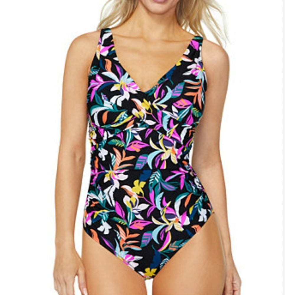 Island Escape Women's 1 Piece Swimsuit Sz 16  Floral Tropical Underwire NWT